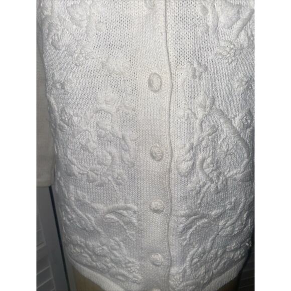 Vtg Huntington Ridge 80’s Women's Cardigan Cream Sweater Embroidered Sz Medium - Picture 7 of 8